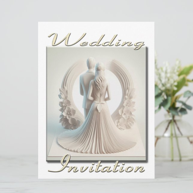 Convite de casamento Casal 3D em círculo de flores (Em pé/Frente)