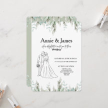 Convite de casamento casal arte linha minimalista