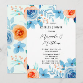 Convite de Casamento Casal com Flores Laranja e Az