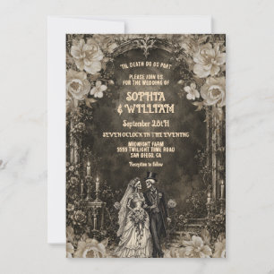 Convite de Casamento Casal Esqueleto Gótico Sombri