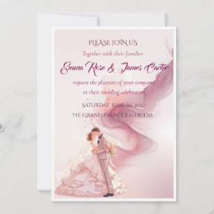 Convite de Casamento Casal Fumaça Rosa Elegante