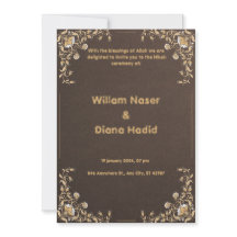 Convite de casamento castanho com flores antigas