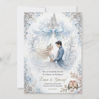 Convite de Casamento Castelo de Fada Azul Claro