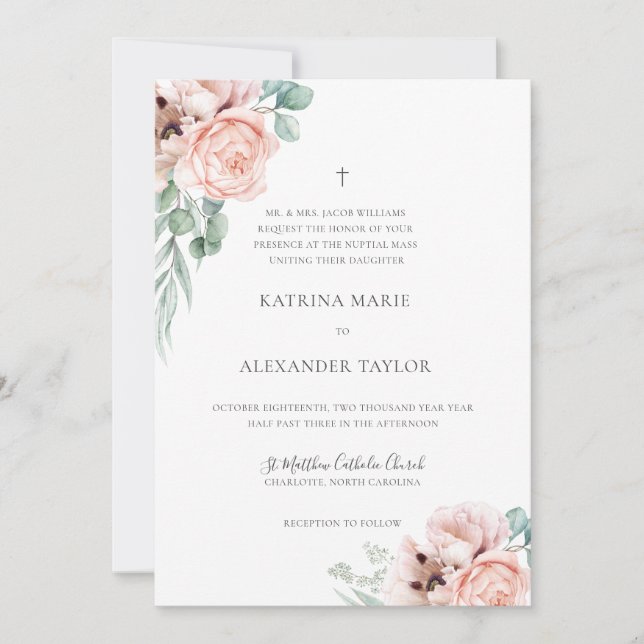 Convite de Casamento Católico Boho Katrina com Flo (Frente)