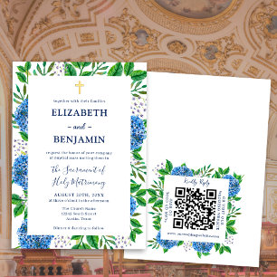 Convite de Casamento Católico Código QR Hortênsias