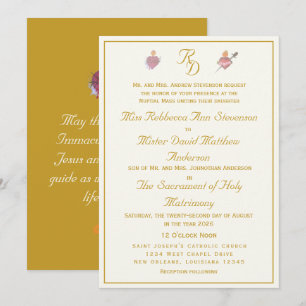 Convite de Casamento Católico Cream/Ocre Dois Cora