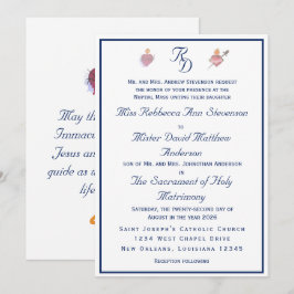 Convite de Casamento Católico Dois Corações Azul-N