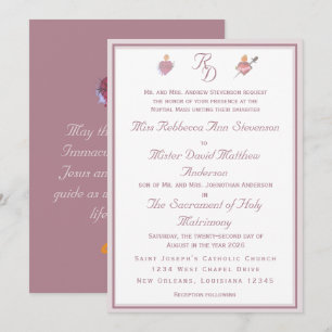 Convite de Casamento Católico Dusty Rose Duas Cora