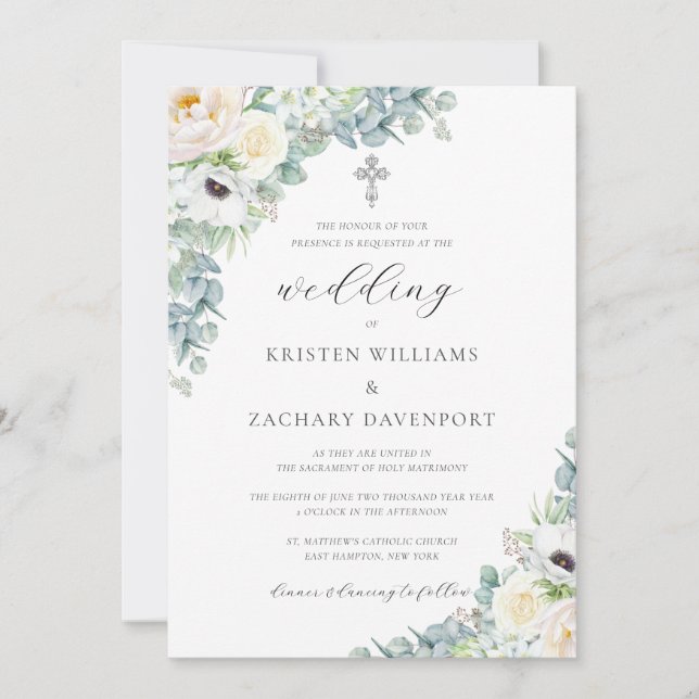 Convite de Casamento Católico Floral Boho Kristen (Frente)