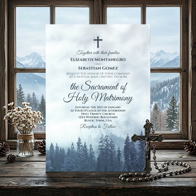 Convite de Casamento Católico Moderno Floresta de  (Criador carregado)