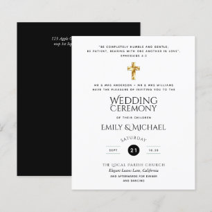 Convite de casamento Católico Negro Branco Cláss