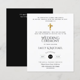 Convite de casamento Católico Negro Branco Clássic