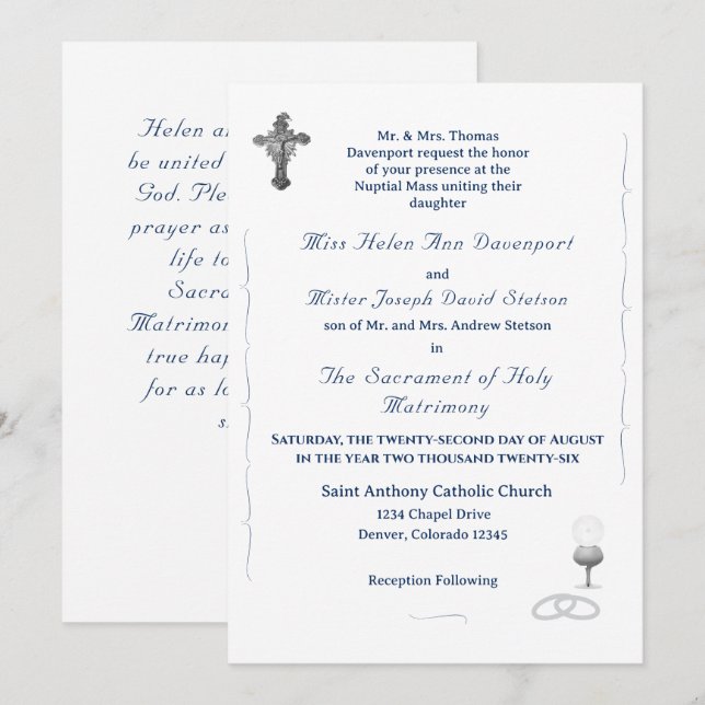Convite de Casamento Católico Nuptial Grace (Frente/Verso)