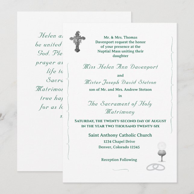 Convite de Casamento Católico Nuptial Grace (Frente/Verso)