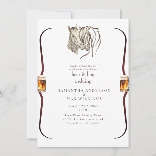 Convite de Casamento Cavalos se Aconchegando Cerve (Frente)