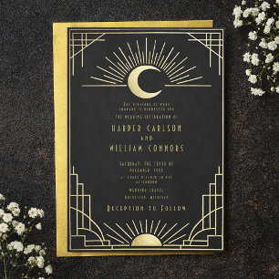 Convite de casamento celeste Art Deco Equinox