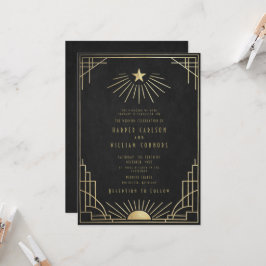 Convite de Casamento Celestial Art Déco Equinócio