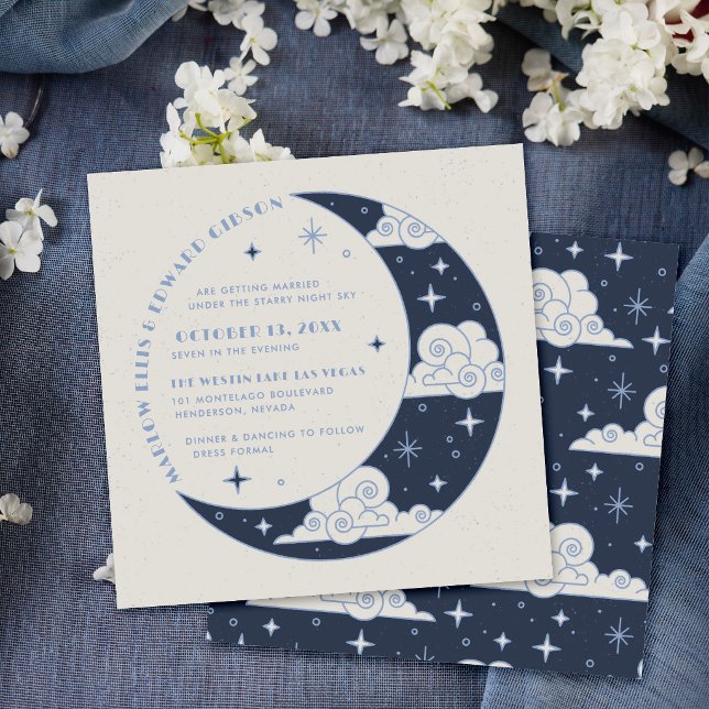 Convite de Casamento Celestial Lua e Estrelas (Criador carregado)