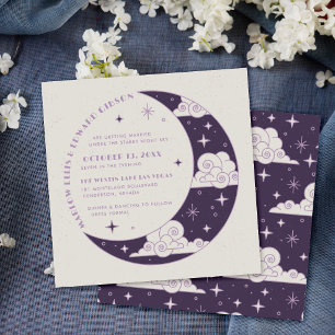 Convite de Casamento Celestial Lua e Estrelas Roxa