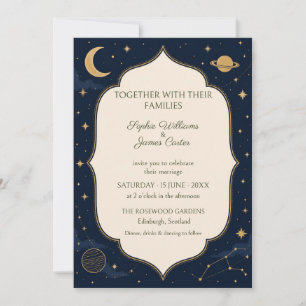 Convite de Casamento Celestial Planeta Dourado Mar