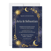 Convite de Casamento Celestial Sol Lua Estrelas Az