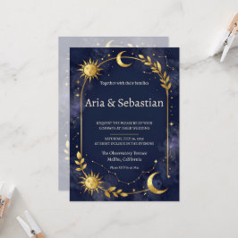 Convite de Casamento Celestial Sol Lua Estrelas Az