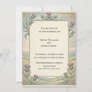 Convite de Casamento Celta Highland Thistle