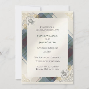 Convite de Casamento Celta Tartan Thistle