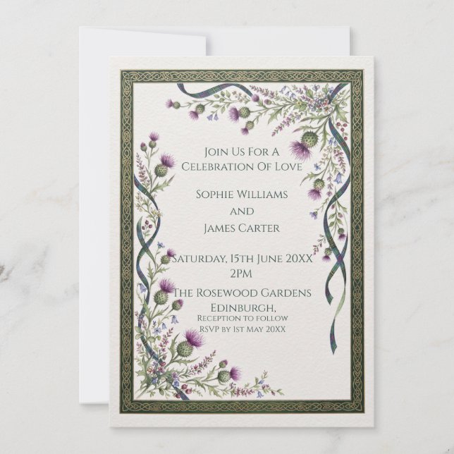 Convite de Casamento Celtic Thistle (Frente)