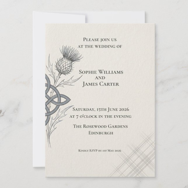 Convite de Casamento Celtic Thistle Trinity Knot (Frente)
