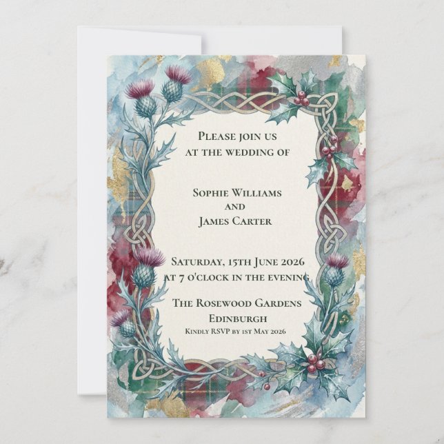 Convite de Casamento Céltico de Highland Esmeralda (Frente)