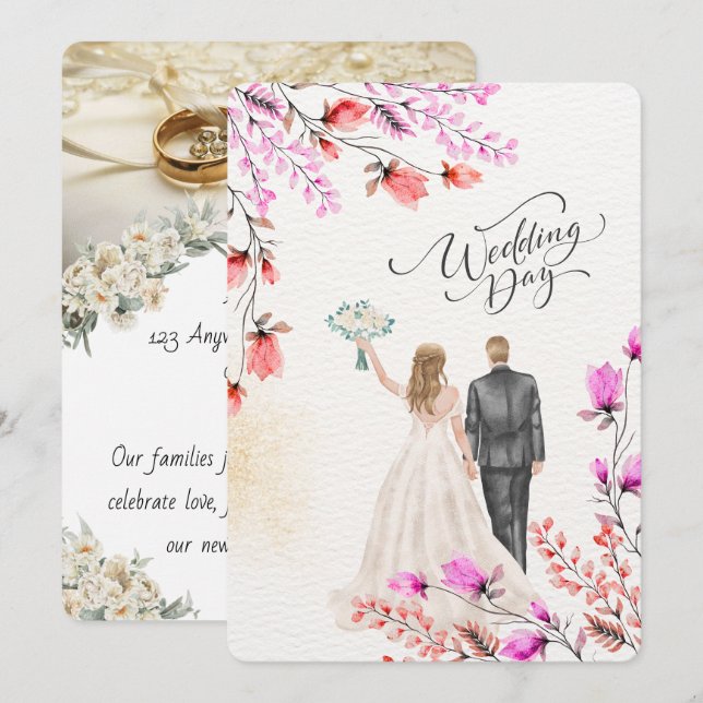 Convite de Casamento Cerejeira, Personalizado (Frente/Verso)