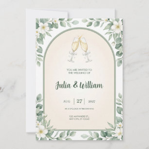 Convite de Casamento Champanhe Eucalipto Verde Sal