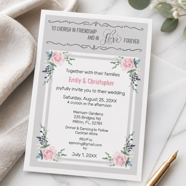 Convite de Casamento Cherish In Friendship & Love (Criador carregado)