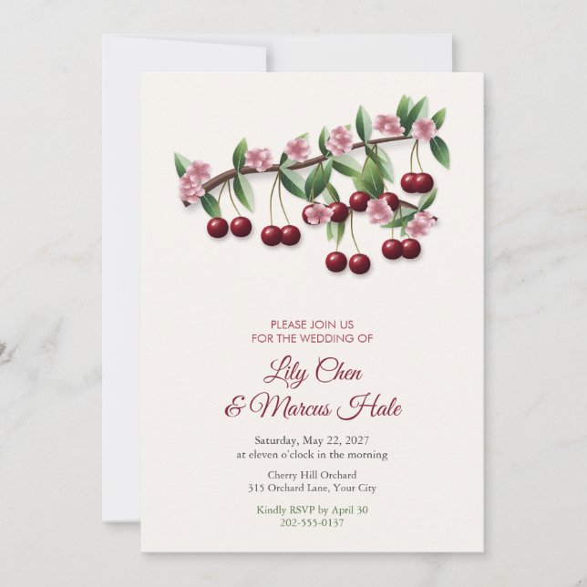 Convite de Casamento Cherry Branch e Blossom Sprin (Frente)