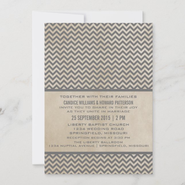 Convite de casamento Chevron cinza (Frente)