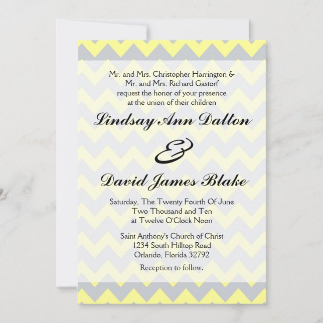Convite de casamento Chevron Yellow e Cinza 5x7 (Frente)