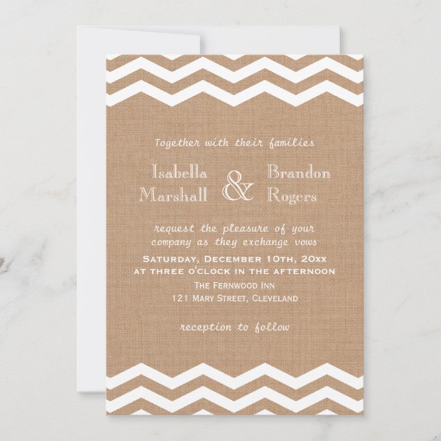 Convite de Casamento Chevrons em Burlap (Frente)