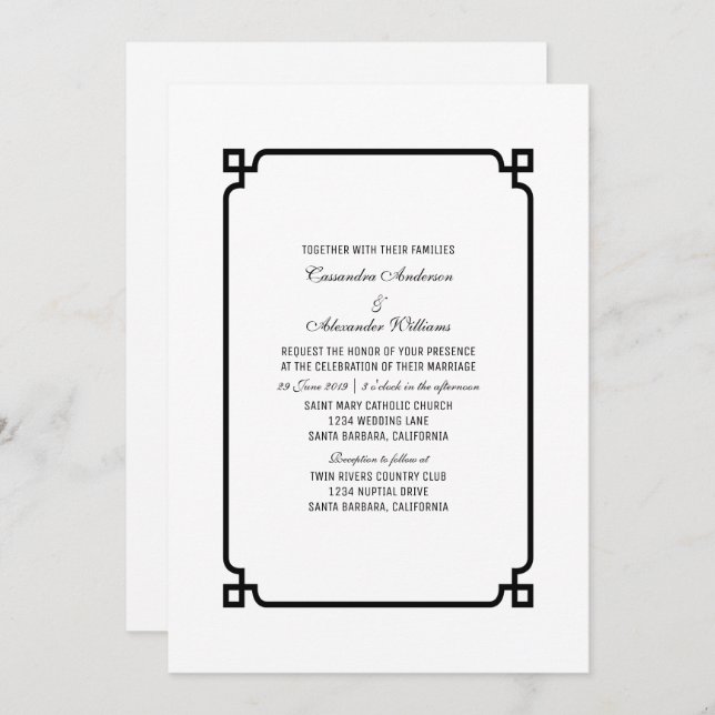 Convite de casamento Chic Black Deco (Frente/Verso)