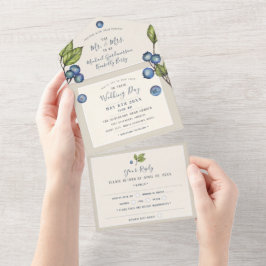 Convite de Casamento Chic Blueberries All in One
