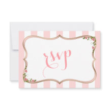 Convite de Casamento Chic Blush Listras Floral Dou