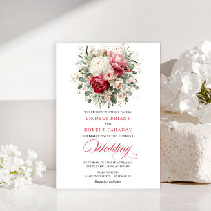 Convite de Casamento Chic Boho Vermelho Bege Doura