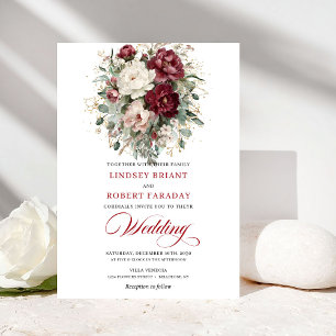 Convite de Casamento Chic Burgundy Branco Eucalipt
