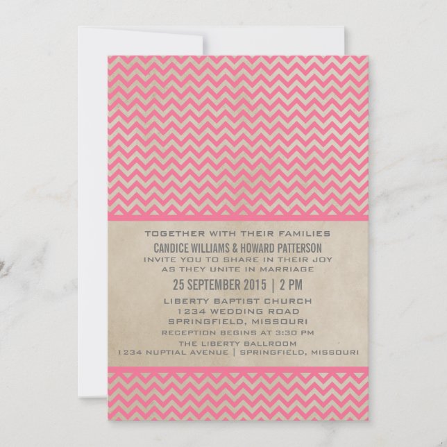 Convite de casamento Chic Chevron Rosa (Frente)
