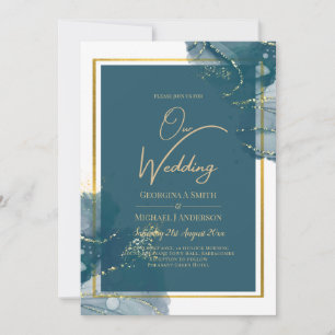 Convite de Casamento Chic com Tinta Alcoólica Azul