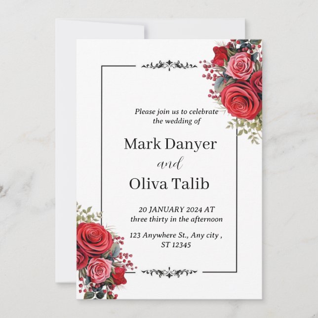 Convite De Casamento Chic | Elegante personalizáve (Frente)