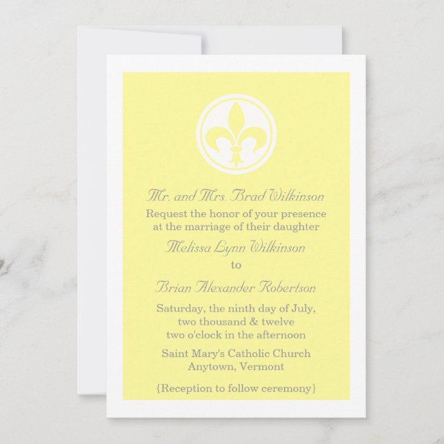 Convite de casamento Chic Fleur De Lis, Amarelo (Frente)