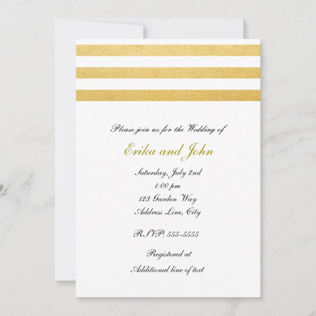 Convite de Casamento Chic Listrado com Folha Doura (Frente)