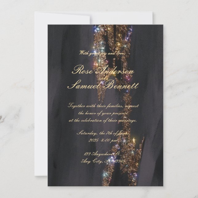 Convite De Casamento Chic Monograma De Folha Preta (Frente)