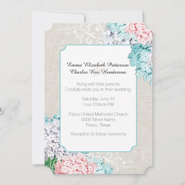 Convite De Casamento Chic Pastel Hydrangeas (Frente)